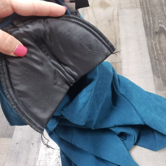 𝅺TEAL Blue Faux Suede Button Up Long Sleeves Blouse Shacket Collared Plus Size - Picture 2 of 9